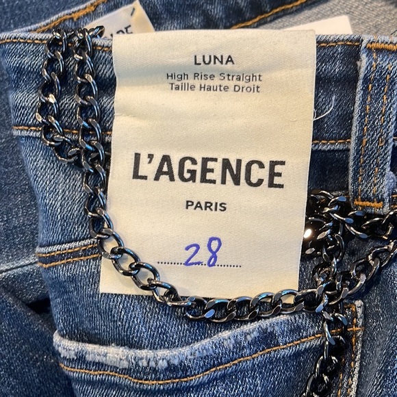 🆕 L’AGENCE “Luna” high rise straight leg distressed jeans Size 28 - Picture 10 of 11